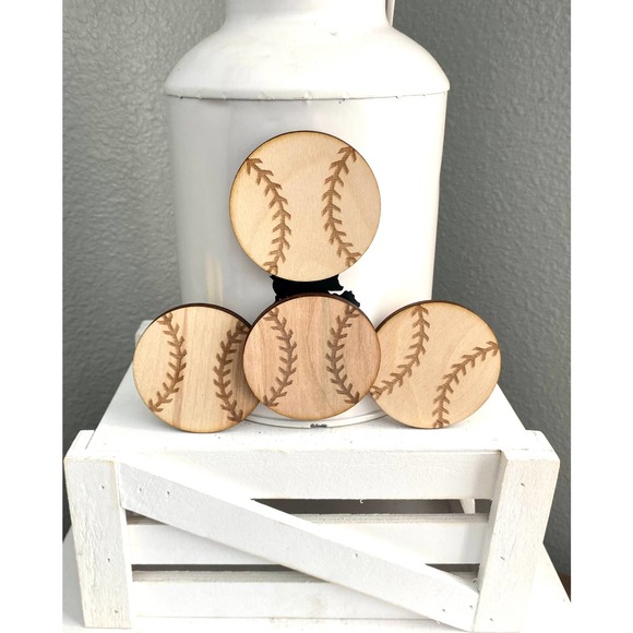 Set of 4 Handmade Natural Wood Baseball Magnets (BM) - Picture 1 of 4